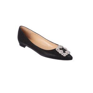 Manolo Blahnik Hangisi Glitter Flat Black